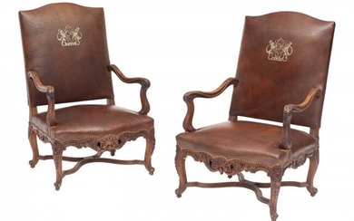 61063: A Pair of French Provincial Louis XV-Style Leath