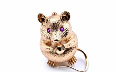 14k Yellow Gold 3-Dimensional Mouse with Morsel Pin