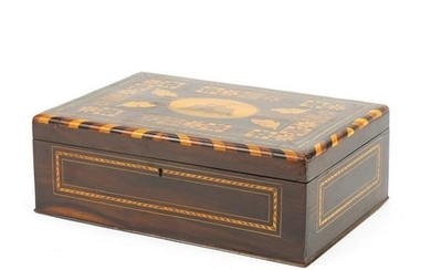 19th century rosewood wood box, the hinged lid