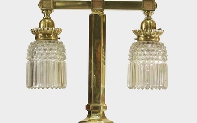 Antique Brass Banker's Lamp with Crystal Drape Shades