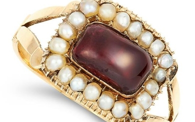 ANTIQUE GARNET AND PEARL MOURNING RING, CIRCA 1825 set