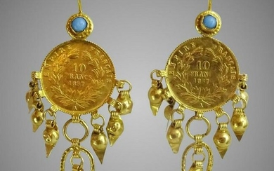 Antique Near Eastern 21 - 22 karat Gold Earrings