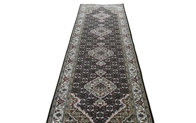 Black Tabriz Mahi Wool and Silk Hand-Knotted Oriental