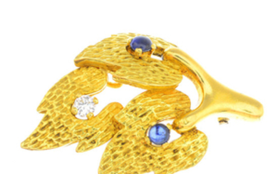 CARTIER - a 1960s 18ct gold sapphire and diamond brooch.