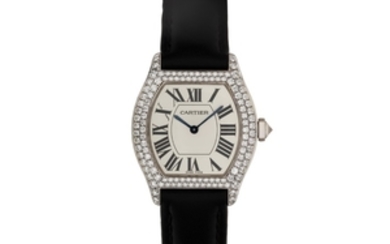 CARTIER 'TORTUE' DIAMOND AND WHITE GOLD WATCH