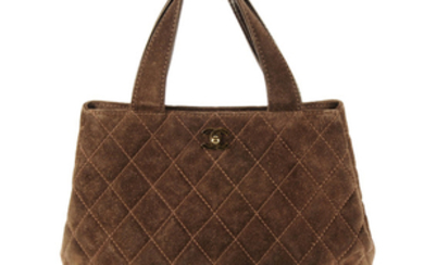 CHANEL - a brown suede Matelassé handbag.