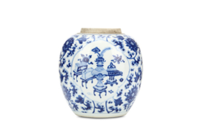 A CHINESE BLUE AND WHITE ‘HUNDRED TREASURES’ JAR....