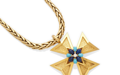 a diamond and hard-stone Maltese cross pendant