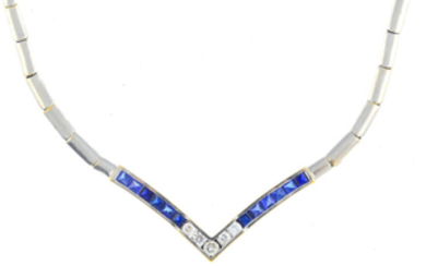 A diamond and sapphire necklace.