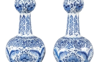 Pair of Dutch Delft Blue and White Porcelain Garniture Vases