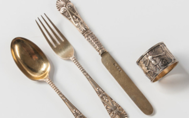 Four-piece Edward VII Sterling Silver-gilt Child's Dining Set