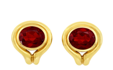 Pair of Gold and Garnet Earclips, Cartier
