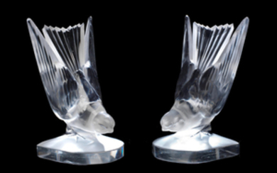 A pair of 'Hirondelle' glass bookends by Cristal Lalique, post-War