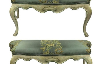 Italian Louis XV Style Painted Benches with Embroidered