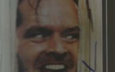 Jack Nicholson Heres Johnny from The Shining signed 10 x 8 colour portrait photo mounted in Blue. Good Condition. All signed...
