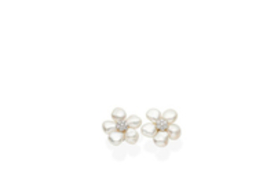 A pair of keshi pearl an diamond earrings,, Tony White