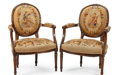 A Pair of Louis XVI Style Needlepoint-Upholstered