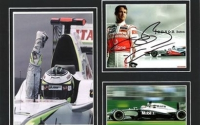 Motor Racing Jenson Button 10x12 mounted signature piece pictured during his time with Mclaren formula one. Jenson Alexander...