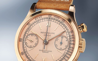 Patek Philippe, Ref. 1463 An incredibly attractive and rare pink gold chronograph wristwatch with pink dial