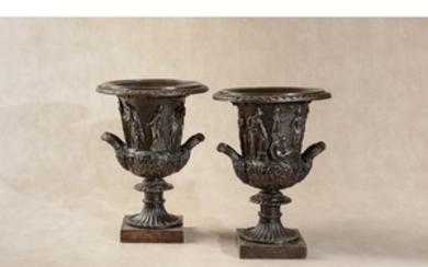 A pair of patinated bronze models of the Medici Vase, cast after the Antique