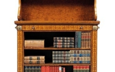 A REGENCY BRASS-MOUNTED BURR-ELM AND HOLLY AND OAK MARQUETRY OPEN BOOKCASE, ATTRIBUTED TO GEORGE BULLOCK, CIRCA 1825
