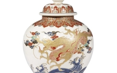A Satsuma enameled pottery "Dragon" vase and cover meiji...