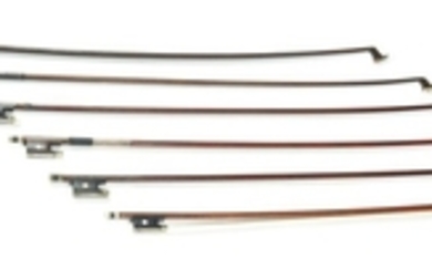 Six German Nickel-mounted Violin Bows - Various Makers.