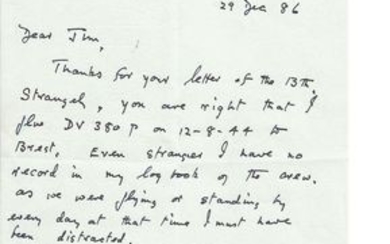 Tirpitz raider Grp Capt James Tait 617 sqn hand written letter to Jim Shortland Dambuster WW2 Historian confirming he was...
