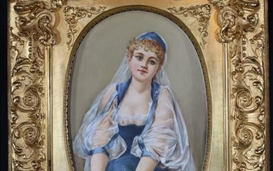 Very large porcelain plaque of girl