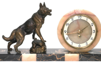 Vintage Art Deco Clock w/ German Shepherd Dog