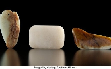 78063: A Chinese Celadon and Russet Jade Pendant with a
