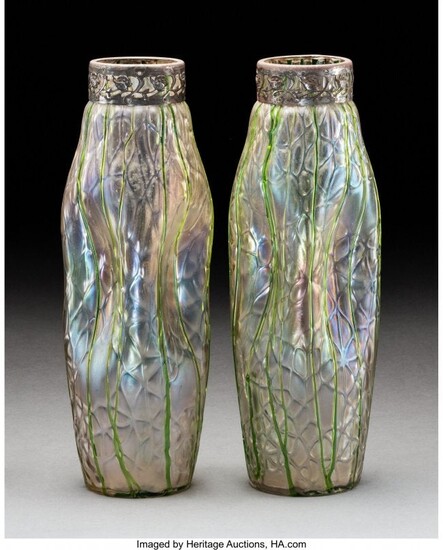 79363: Pair of Kralik Martelé Threaded Glass Vas