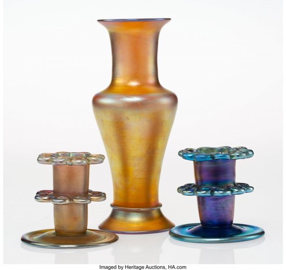 79363: Three Tiffany Studios Favrile Glass Table Articl