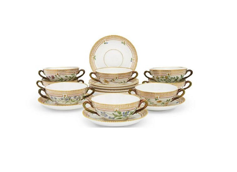 8 Royal Copenhagen Porcelain Flora Danica Soup Cups