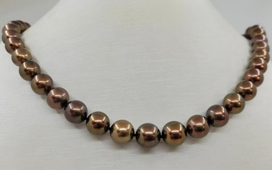 8.2x10.7mm Chocolate Tahitian Pearls Necklace - Yellow gold