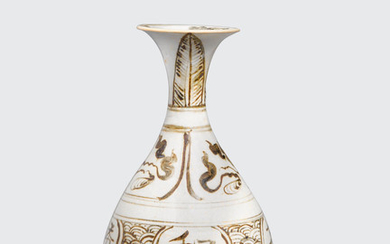 An iron brown-decorated bottle, binh ty ba