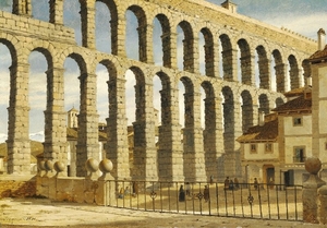 884/63: Heinrich Hansen: The aqueduct of Segovia. Signed H. H. Segovia. Oil on paper laid on canvas. 30 x 43 cm.