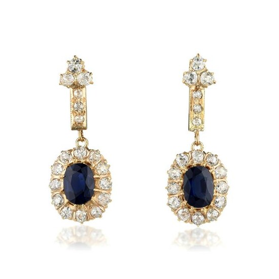 A Pair of Sapphire and Diamond Earrings