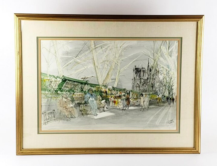 Pierre Pages Watercolor of Notredame Signed, C. 1940's