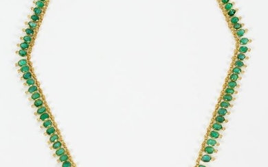 18KT YELLOW GOLD EMERALD NECKLACE