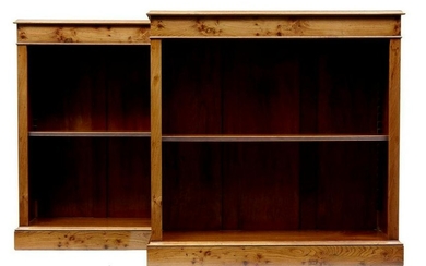 SMALL PAIR OF BURR ELM OPEN BOOKCASES