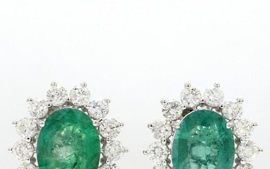 9.6 TCW SI/HI Diamond & Emerald Earrings 18kt white