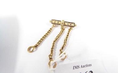 9ct Gold Bar Brooch Inset with Seed Pearls & Blue Enamel, ap...