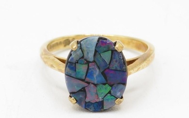 9ct gold mozaic opal doublet oval single stone ring (2.6g) S...