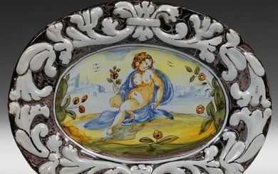 A 17th-18th polychrome maiolica oval plate, Pavia