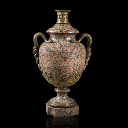 A 19th-century gilt-bronze mounted granite vase (h. cm 71) (defects)