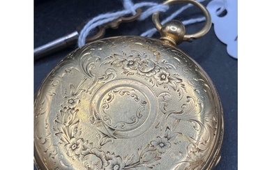 A ATTRACTIVE FLORAL ENGRAVED GENTS POCKET WATCH 18CT GOLD W...