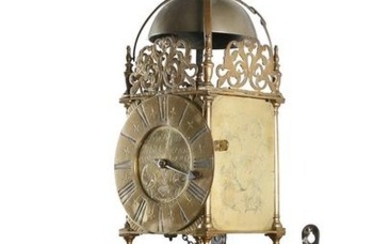 A BRASS LANTERN CLOCK BY JOHN BUFFETT OF...