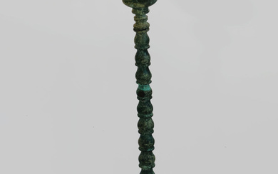 A BRONZE OIL LAMP STAND.