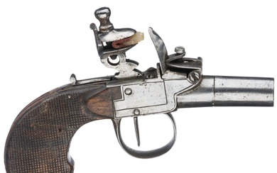 A Belgian flintlock pocket pistol, circa 1800 Canon à came dévissable de calibre 9 mm,...